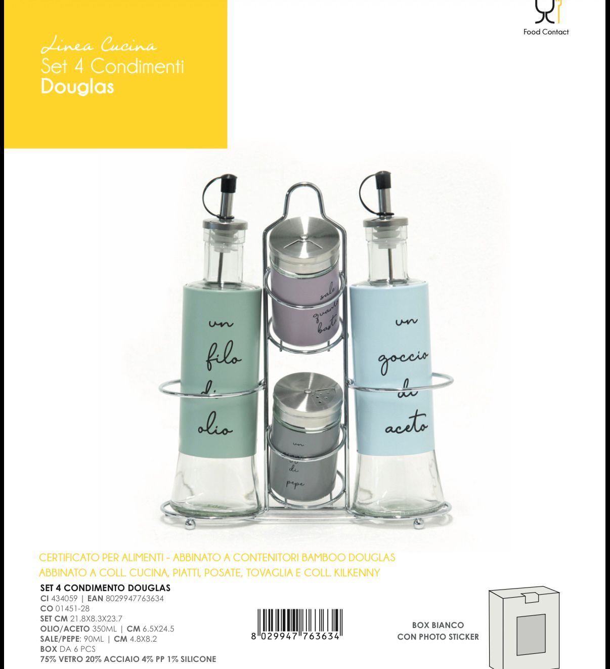 Set 4 Pezzi Condimenti – Olio, Aceto, Sale e Pepe